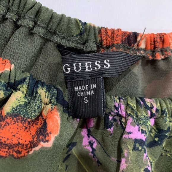 GUESS green  boho spring floral top off shoulder  cold shoulder small - Picture 9 of 9